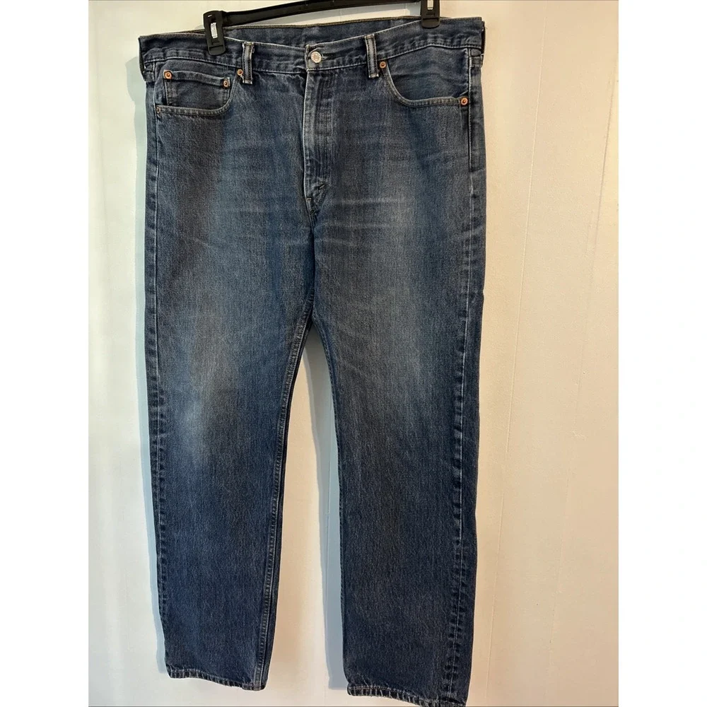 Levis‎ 505 Regular Fit Straight Leg Mens Jeans Blue Medium Wash 40x34 Distressed